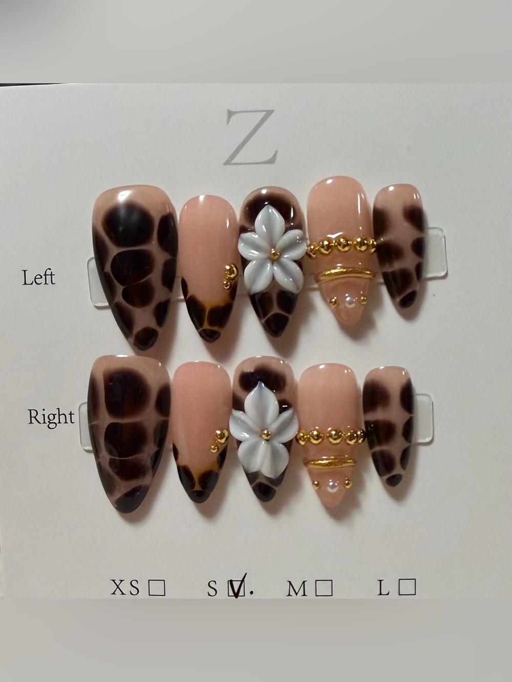 Luxury Nude & Brown Floral Accent Press-On Nails - Women Makeup